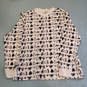 Amazon Essentials adult unisex pajama top white with penguins sz  L 100% cotton